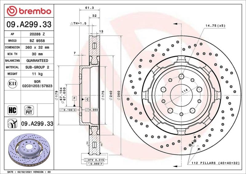 Tweedelige remschijf Voor Links/Rechts past: MASERATI GRAN TURISMO I, GRANCABRIO, QUATTROPORTE V 4.7 06.08-