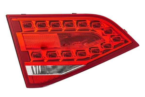 Achterlicht Links (binnen, LED/P21W/W16W, kleur indicator wit, kleur van het glas red/transparant, anti-fog licht, achteruitrijlicht) past: AUDI A4 B8 11.07-10.11