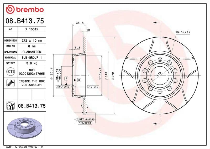 Brake disc Achter Links/Rechts past: AUDI A1, A3, A3 ALLSTREET, Q2, TT  CUPRA FORMENTOR, LEON, LEON SPORTSTOURER  SEAT ALTEA, ALTEA XL, ATECA, LEON, LEON SC, LEON SPORTSTOURER 1.0-Electric 02.03-