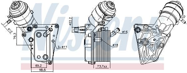 Olie radiator (met oliefilterbehuizing) past: CADILLAC BLS  FIAT CROMA  OPEL ASTRA H, ASTRA H GTC, SIGNUM, VECTRA C, VECTRA C GTS, ZAFIRA B  SAAB 9-3 1.9D 04.04-