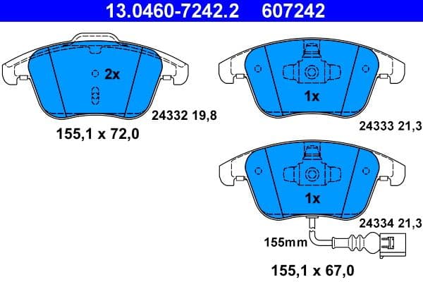 Remblokken set Voor , past: AUDI Q3  SEAT ALHAMBRA  VW PASSAT B7, SHARAN, TIGUAN 1.4-2.5 09.07-12.22