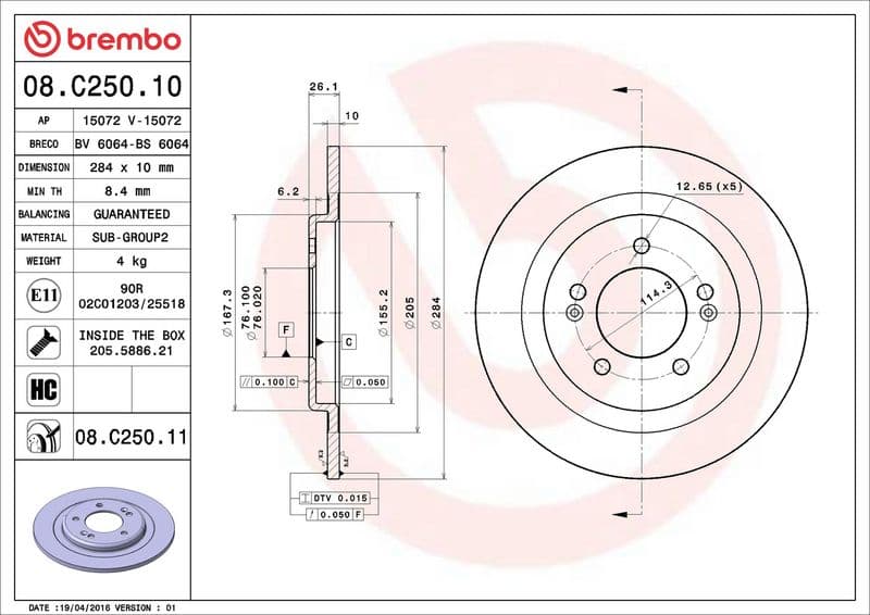 Brake disc Achter Links/Rechts past: HYUNDAI I30  KIA CEE'D, PRO CEE'D 1.0-2.0D 12.06-