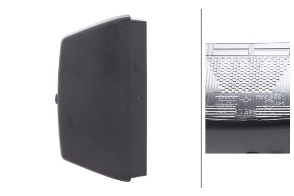 Behuizing nummerplaatverlichting (R10W, kleur: zwart, kleur van het glas: transparant) past: MAN EL, F2000, F9, F90, F90 UNTERFLUR, M90, SG, SL II, TGA, TGL I  MERCEDES O 309, O 402, O 405 01.68-