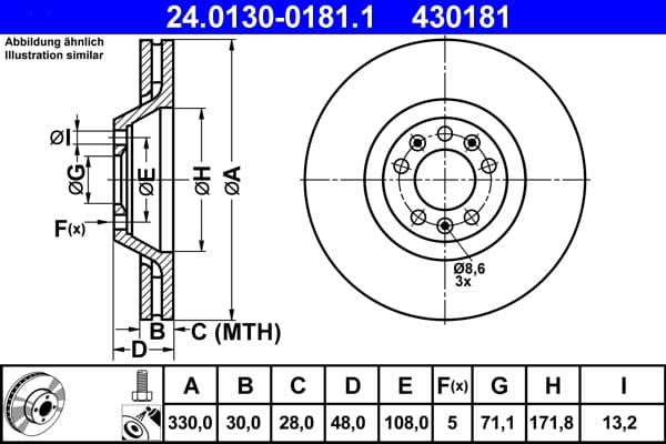 Brake disc Voor Links/Rechts past: CITROEN C5 III, C6  PEUGEOT 407, 607 2.0-3.0D 02.00-