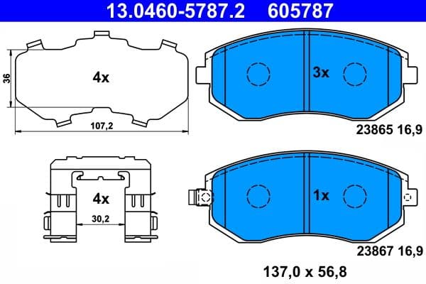 Remblokken set Voor (met extra's), past: SUBARU BRZ, FORESTER, IMPREZA, LEGACY IV, LEGACY V, OUTBACK, XV 1.5-3.0 12.00-