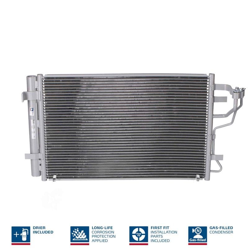 A/C condensator (met droger, (EN) additional fitting elements) past: HYUNDAI ELANTRA IV, I30  KIA CEE'D, PRO CEE'D 1.4-2.0LPG 11.05-02.13