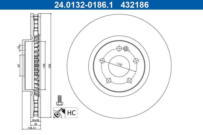 Brake disc Voor Links/Rechts past: MERCEDES MARCO POLO CAMPER (W447), V (W447), VITO (W447), VITO MIXTO (DOUBLE CABIN), VITO TOURER (W447) 1.6D-2.2D 03.14-