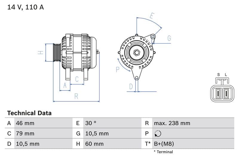 Dynamo (14V, 110A, gereviseerd) past: HYUNDAI TERRACAN  KIA CARNIVAL II 2.5D/2.9D 10.01-12.06