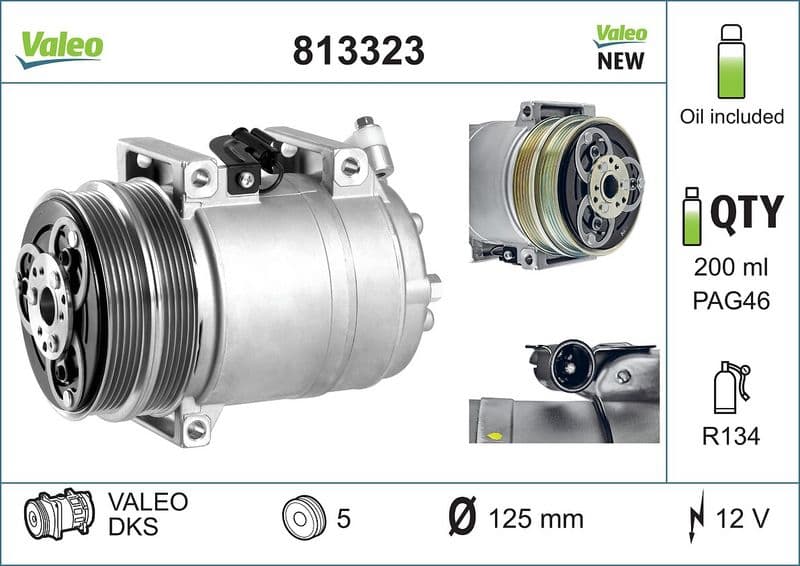 Airconditioning compressor past: VOLVO C30, C70 II, S40 II, V50  FORD FOCUS C-MAX, FOCUS II, KUGA I 1.4-2.5 10.03-06.13