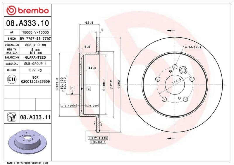 Brake disc Achter Links/Rechts past: CHERY TIGGO  TOYOTA RAV 4 II 1.6-2.4 05.00-10.16