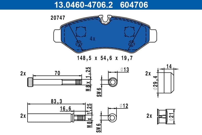 Remblokken set Achter (met remklauw geleidingsbouten), past: MERCEDES SPRINTER 3,5-T (B907), SPRINTER 3,5-T (B907, B910), SPRINTER 3-T (B907), SPRINTER 3-T (B910) 2.0D-Electric 02.18-