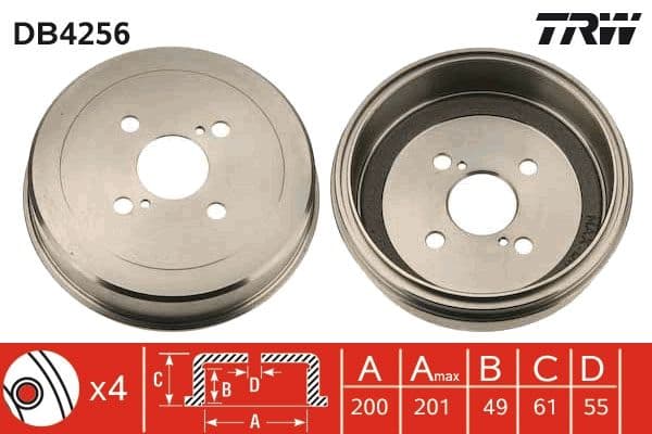 Brake drum Achter past: TOYOTA COROLLA, SPRINTER CARIB 1.4-2.0D 07.92-06.02