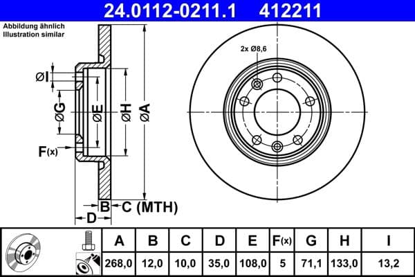 Brake disc Achter Links/Rechts past: DS DS 4 II, N°4  CITROEN BERLINGO, C4 GRAND PICASSO II, C4 PICASSO II, C4 SPACETOURER, GRAND C4 SPACETOURER  FIAT DOBLO  OPEL ASTRA L 1.2-Electric 02.13-