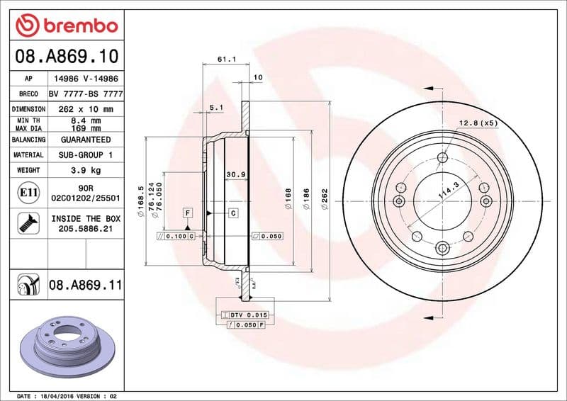 Brake disc Achter Links/Rechts past: HYUNDAI I30, IX35, TUCSON  KIA CEE'D, PRO CEE'D, SPORTAGE II, SPORTAGE III, VENGA 1.4-2.0LPG 08.04-03.19