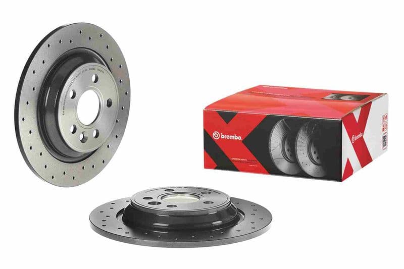 Brake disc, BREMBO Xtra, 1pcs, Drilled, Achter   Links/Rechts, buitendiameter 302 mm, dikte 11 mm, past: VOLVO S60 II, S80 II, V60 I, V70 III, XC70 II 1.5-4.4 03.06-12.18