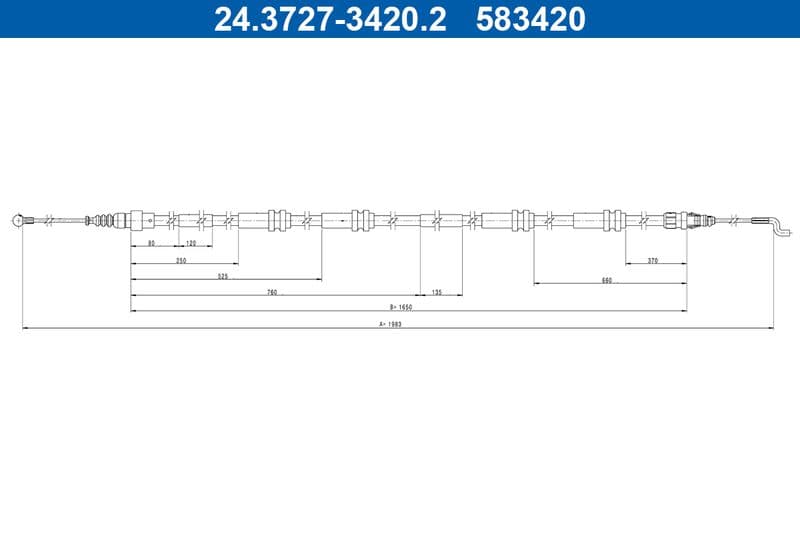 Handremkabel (1983mm) past: VW CALIFORNIA T6 CAMPER, MULTIVAN T6, TRANSPORTER T6, TRANSPORTER T6 / CARAVELLE T6 2.0/2.0D/Electric 04.15-08.24