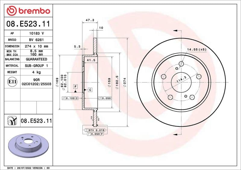 Brake disc Achter Links/Rechts past: SUZUKI SWACE  TOYOTA COROLLA 1.2-2.0H 10.18-