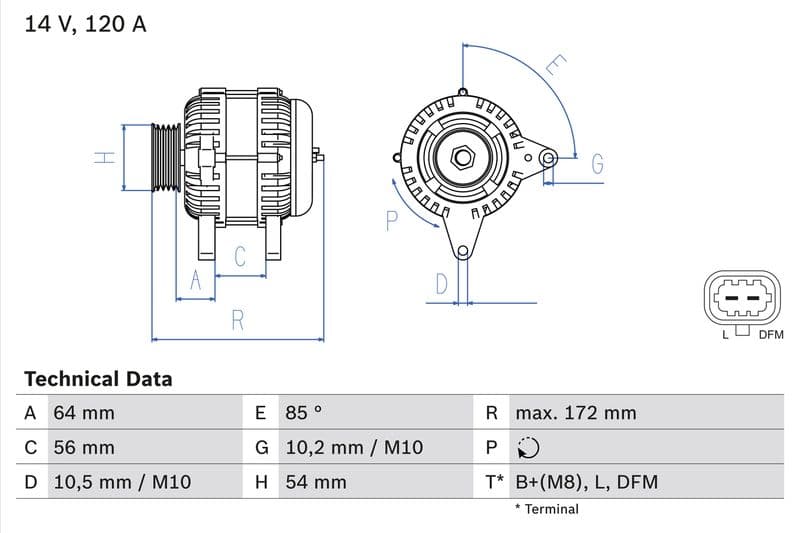 Dynamo (14V, 120A, gereviseerd) past: OPEL ASTRA H, ASTRA H CLASSIC, ASTRA H GTC, SIGNUM, VECTRA C, VECTRA C GTS, ZAFIRA B 1.6-1.8LPG 07.05-