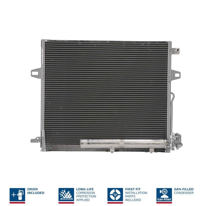 A/C condensator (met droger, (EN) additional fitting elements) past: MERCEDES G (W461), GL (X164), M (W164), R (W251, V251) 3.0-6.3 02.05-07.23