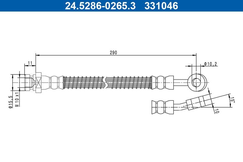 Remleiding/slang flexibel Voor Links/Rechts (lengte 290mm,diameter 10mm, M10x1) past: HYUNDAI I10 I, I10 II  KIA PICANTO I 1.0-1.2LPG 04.04-12.19