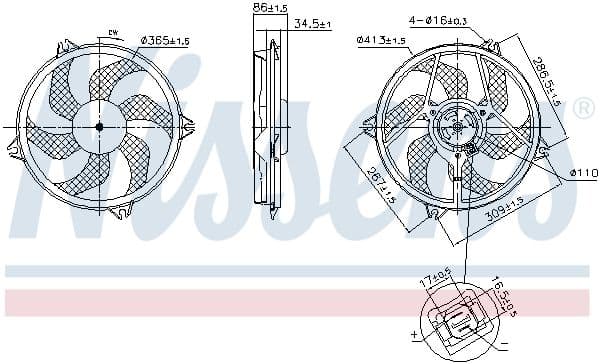 Radiatorventilator Links/Rechts (met huisvesting) past: PEUGEOT 406 1.8-2.2 06.98-10.04
