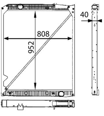 Motorradiator ((en) with frame, met een oliekoeler, hoogte: 952mm) past: MERCEDES ACTROS, ACTROS MP2 / MP3, ZETROS OM541.920-OM926.947 04.96-