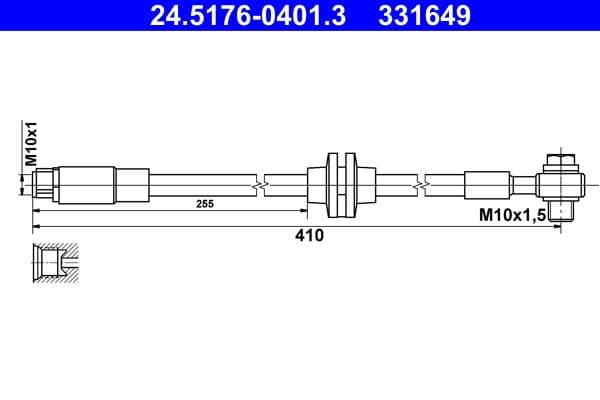 Remleiding/slang Voor Rechts (lengte 410mm,diameter 10mm, M10x1  1,5) past: CHEVROLET CRUZE, ORLANDO  OPEL ASTRA J, ASTRA J GTC 1.3D-2.0D 05.09-