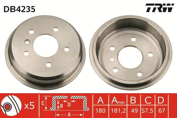 Brake drum Achter past: MERCEDES A (W168) 1.4/1.6/1.7D 07.97-08.04