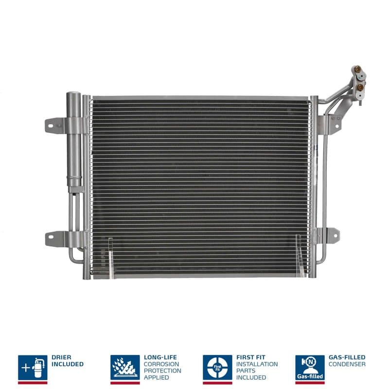 A/C condensator (met droger, (EN) additional fitting elements) past: VW TIGUAN 1.4/2.0/2.0D 09.07-07.18