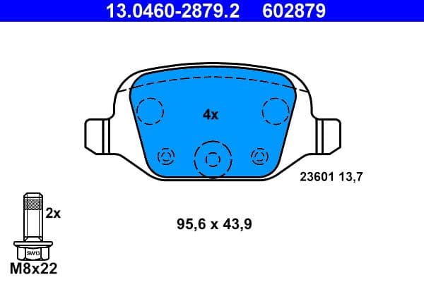Remblokken set Achter (met remklauw geleidingsbouten), past: ABARTH 500 / 595 / 695, 500C / 595C / 695C  CITROEN E-MEHARI  FIAT 500, 500 C, DOBLO, FIORINO, IDEA, PANDA, PUNTO 0.9-Electric 09.99-