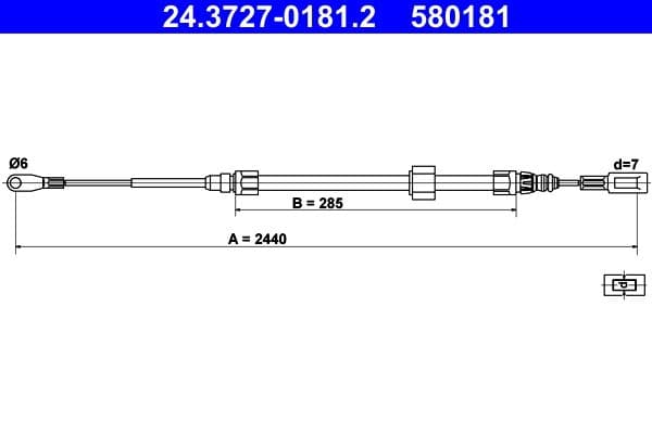 Handremkabel Voor Links/Rechts (2440mm) past: MERCEDES SPRINTER 4,6-T (B909), SPRINTER 4-T (B904)  VW LT 28-35 II, LT 28-46 II 2.1D-2.9D 02.95-