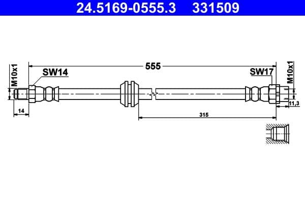 Remleiding/slang flexibel Voor Links/Rechts (lengte 555mm, M10x1/M10x1) past: BMW 7 (E65, E66, E67) 3.0-6.0 07.01-12.09