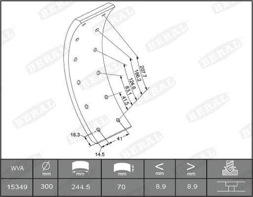 Brake shoe lining (300x70. basis) past: MERCEDES O 309 01.68-02.89