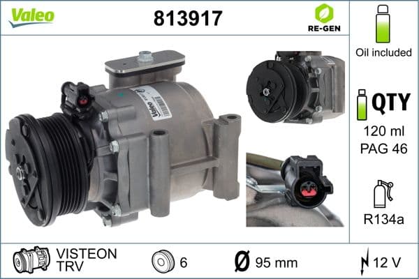 Airconditioning compressor (gereviseerd) past: FORD FIESTA V, FIESTA VI, FUSION 1.25-1.6 11.01-01.18