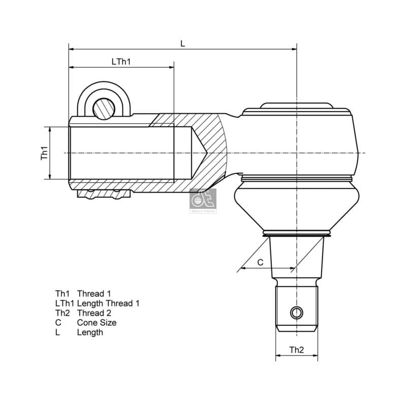 Schakelstang kogelgewricht (binnen rechts M12x1,75mm  M10x1,5mm  L- 55mm) past: MERCEDES ATEGO, ATEGO 2, MK, NG, SK, T2/L 01.59-