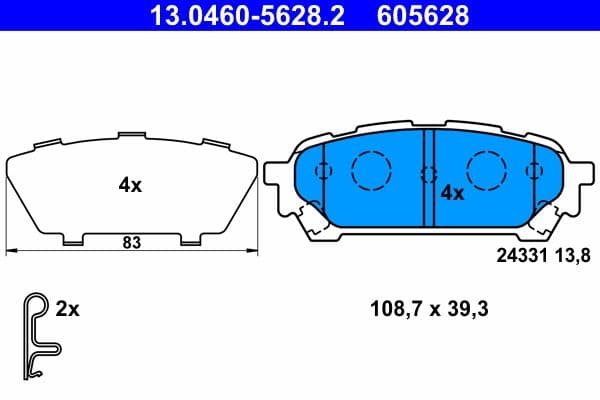 Remblokken set Achter (met een dempingskussen), past: SUBARU FORESTER, IMPREZA 1.5/2.0/2.5 12.00-10.12