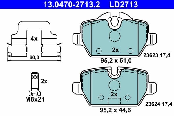 Keramische remblokken Achter (met extra's  met remklauw geleidingsbouten), past: BMW 1 (E81), 1 (E87), 3 (E90), 3 (E92)  MINI COUNTRYMAN (R60), PACEMAN (R61) 1.6-2.0D 06.04-10.16