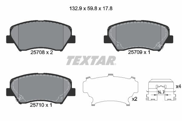 Remblokken set Voor , past: HYUNDAI ELANTRA V, ELANTRA VI, GENESIS, I30, VELOSTER  KIA CEE'D, CEED, CERATO III, CERATO KOUP III, PRO CEE'D, XCEED 1.0-2.0 09.10-
