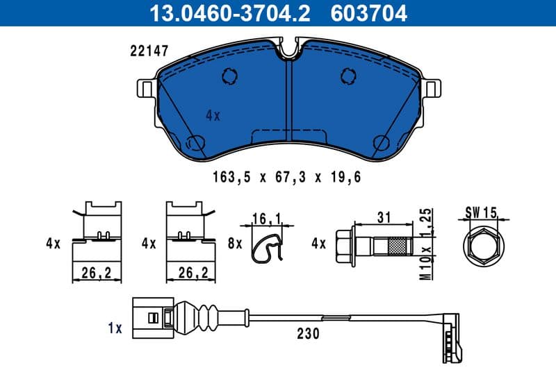Remblokken set Voor , past: VW CRAFTER, GRAND CALIFORNIA CAMPER, MULTIVAN T7 1.4H-Electric 09.16-