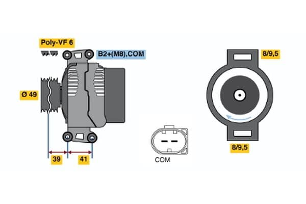 Dynamo (14V, 150A, gereviseerd) past: BMW 1 (E81), 1 (E82), 1 (E87), 1 (E88), 3 (E46), 3 (E90), 3 (E91), 3 (E92), 3 (E93), 5 (E60), X1 (E84), X3 (E83), Z4 (E85) 1.6/1.8/2.0 12.00-06.15