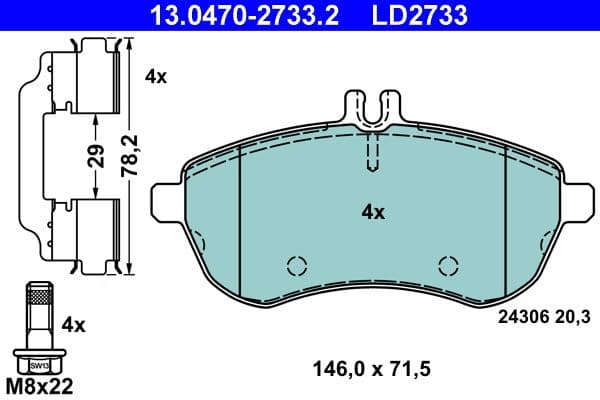 Keramische remblokken Voor (met extra's  met remklauw geleidingsbouten), past: MERCEDES C (C204), C T-MODEL (S204), C (W204), E (A207), E (C207), E T-MODEL (S212), E (W212) 1.6-3.0 01.07-
