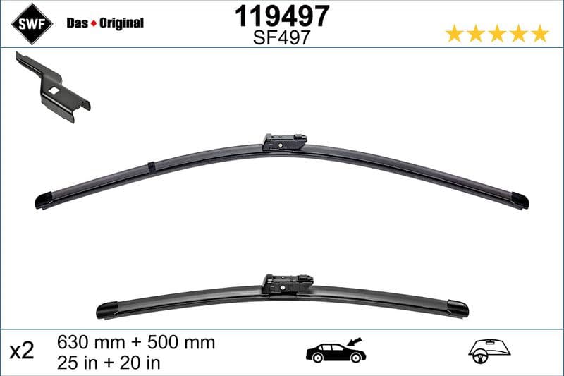 Wisserblad voegloos Voor met spoiler (2pcs) Visioflex 630/500mm past: BMW XM (G09)  FORD FOCUS IV 01.18-