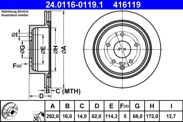 Brake disc Achter Links/Rechts past: INFINITI G  NISSAN 350Z, JUKE, LEAF, QASHQAI +2, QASHQAI I, QASHQAI II, ROGUE, X-TRAIL, X-TRAIL I, X-TRAIL II  RENAULT KOLEOS I, KOLEOS II 1.3-Electric 06.01-