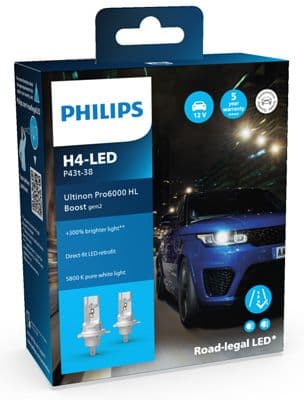 LED gloeilamp (Set 2pcs) H4 12V 18W P43T-38 (EN) possibility of certification for particular cars  geen goedkeuringscertificaat Ultinon Pro6000 HL Boost 5800K