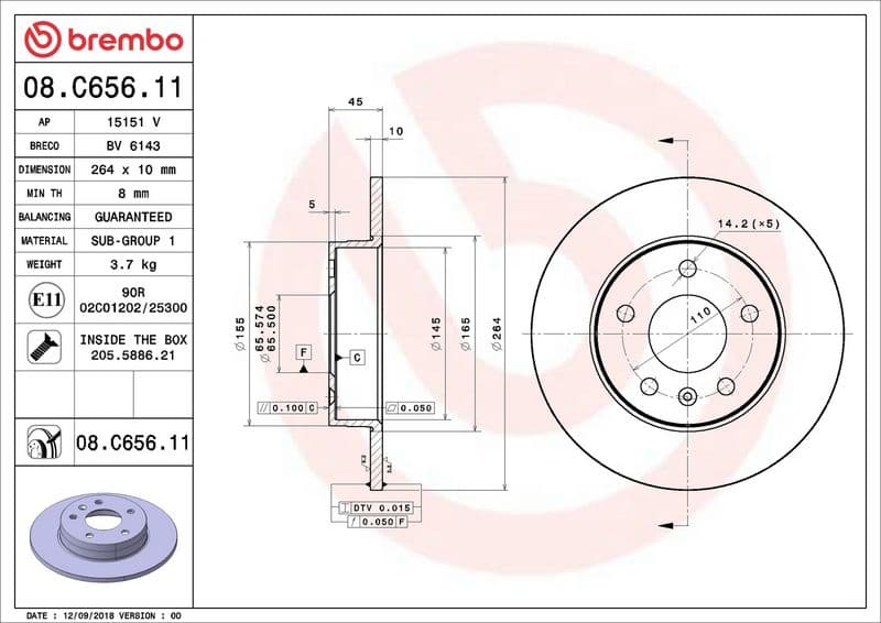 Brake disc Achter Links/Rechts past: OPEL MERIVA A, ZAFIRA B 1.6ALK-1.8 09.03-04.15