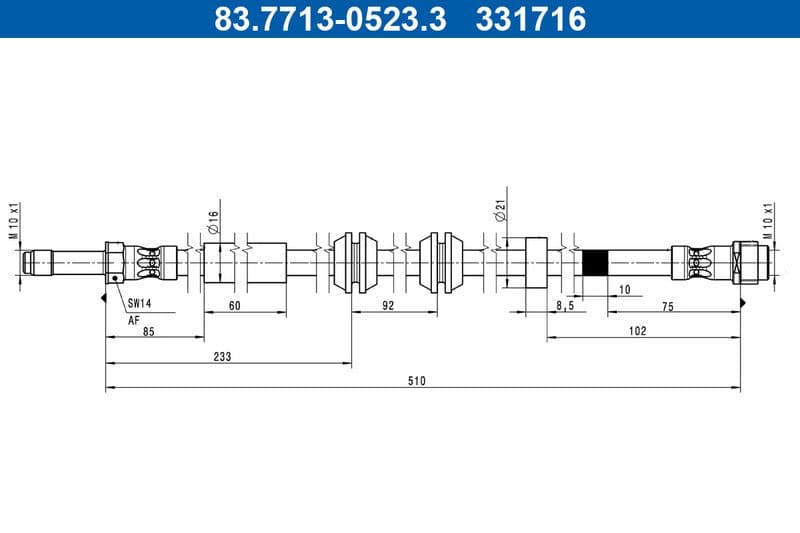 Remleiding/slang flexibel Voor (lengte 510mm, M10x1) past: MERCEDES CLS (C257), E (A238), E (C238), E T-MODEL (S213), E (W213) 3.0H 04.18-