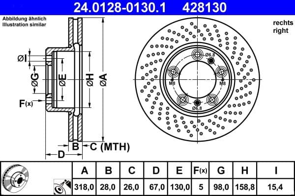 Brake disc Voor Rechts past: PORSCHE 911, 911 TARGA, BOXSTER, BOXSTER SPYDER, CAYMAN 2.9-3.8 08.97-06.13