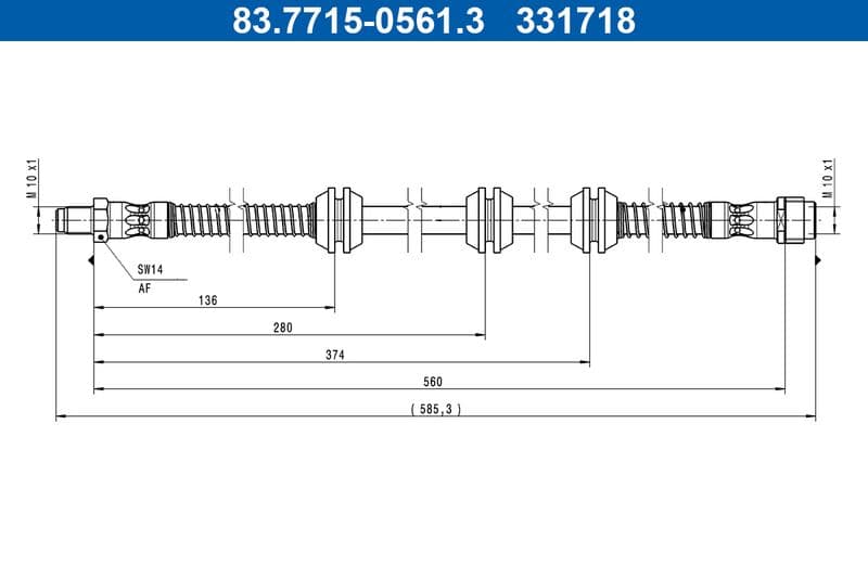 Remleiding/slang flexibel Voor (lengte 560mm, M10x1) past: MERCEDES E T-MODEL (S213), E (W213) 4.0 01.17-10.23