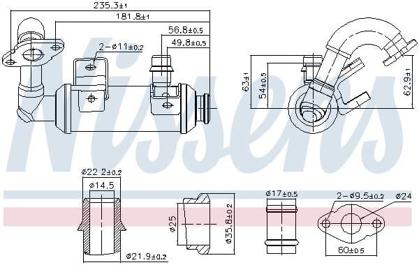 Uitlaatgassen radiator past: FORD C-MAX, FOCUS C-MAX, FOCUS II, GALAXY II, MONDEO IV, S-MAX, TOURNEO CONNECT, TRANSIT CONNECT 1.8D 06.02-06.15