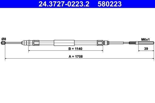 Handremkabel Achter Rechts (1708mm) past: BMW 3 (E46) 1.6-3.2 12.97-12.07